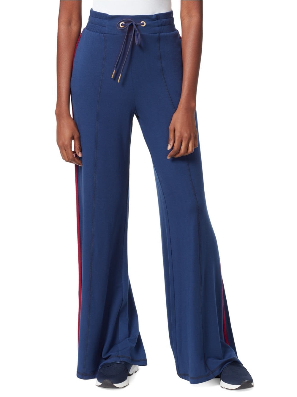 AK Sport Navy Wide-Leg Pants with Red Side Stripe